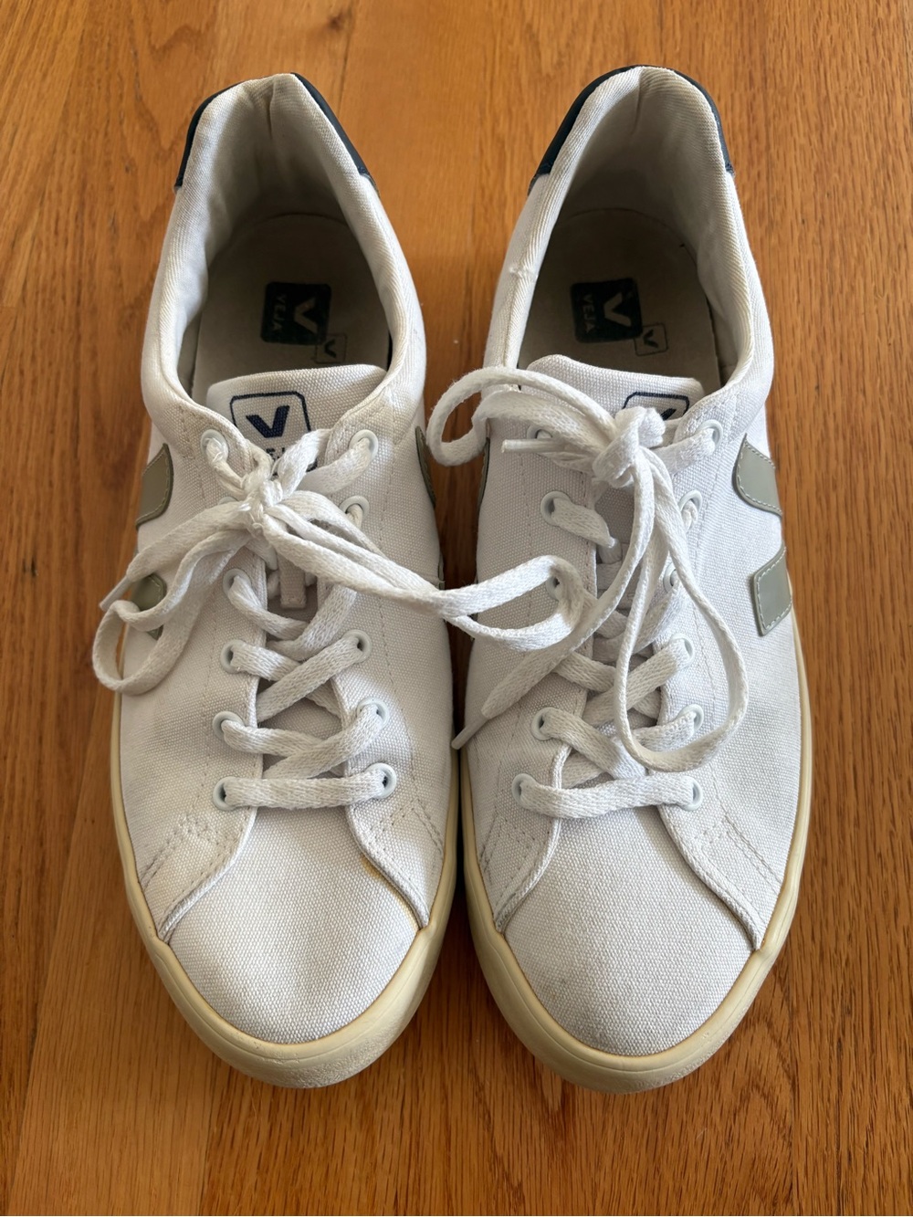 Veja Men White Canvas Sneakers with Gray V Detail